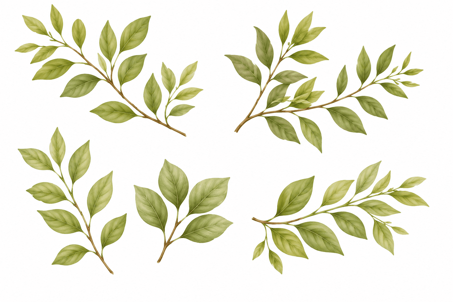 Green spice branches arranged on a pale surface